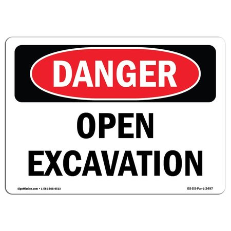 SIGNMISSION OSHA Danger Sign, Open Excavation, 14in X 10in Rigid Plastic, 14" W, 10" H, Landscape OS-DS-P-1014-L-2497